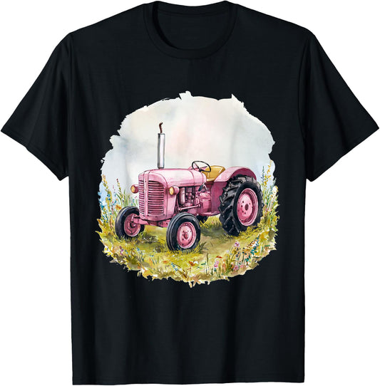 Farm Girl Pink Tractor Women design T-Shirt - T-Shirt | Black