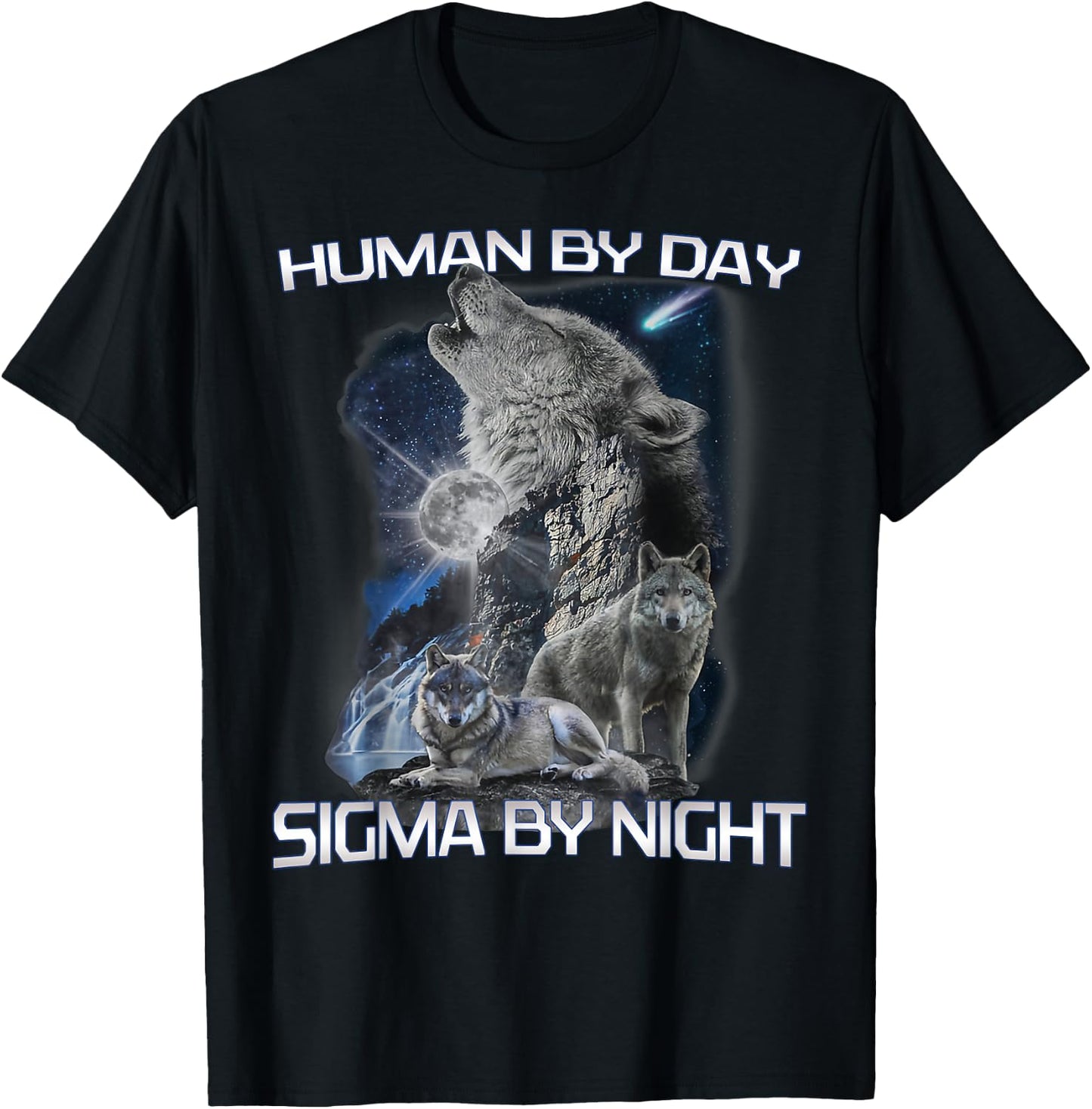 Human By Day Sigma By Night Alpha Wolf Men And Women T-Shirt - T-Shirt | Black