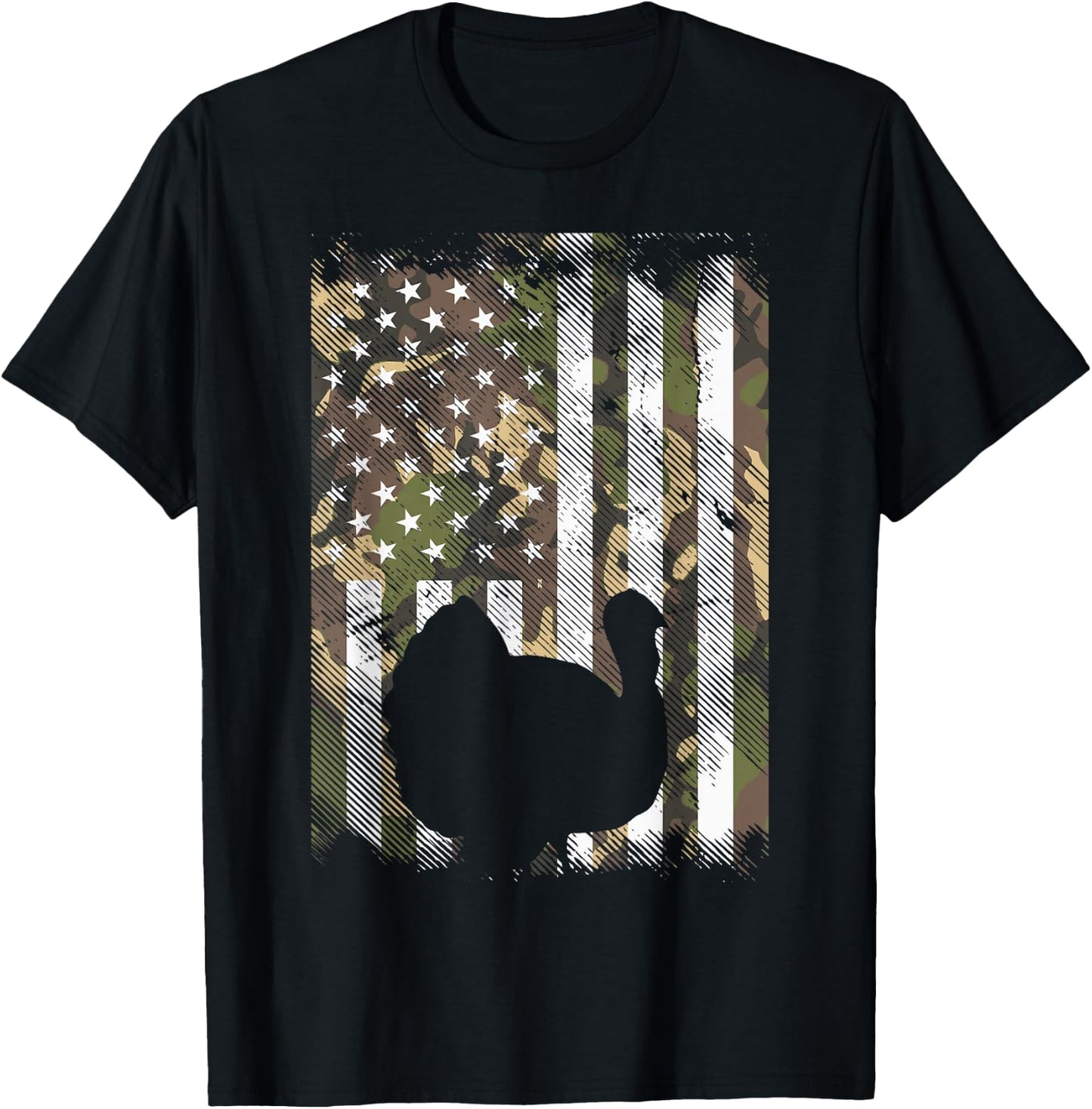 Camo US America Flag Turkey Day Hunting Thanksgiving Gift T-Shirt - T-Shirt | Black