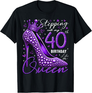 40 Year Old Gifts High Heels Stepping Into My 40th Birthday T-Shirt - T-Shirt | Black