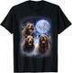 Three Grizzly Bears Howl at Moon Starry Mountain Forest Bear T-Shirt - T-Shirt | Black