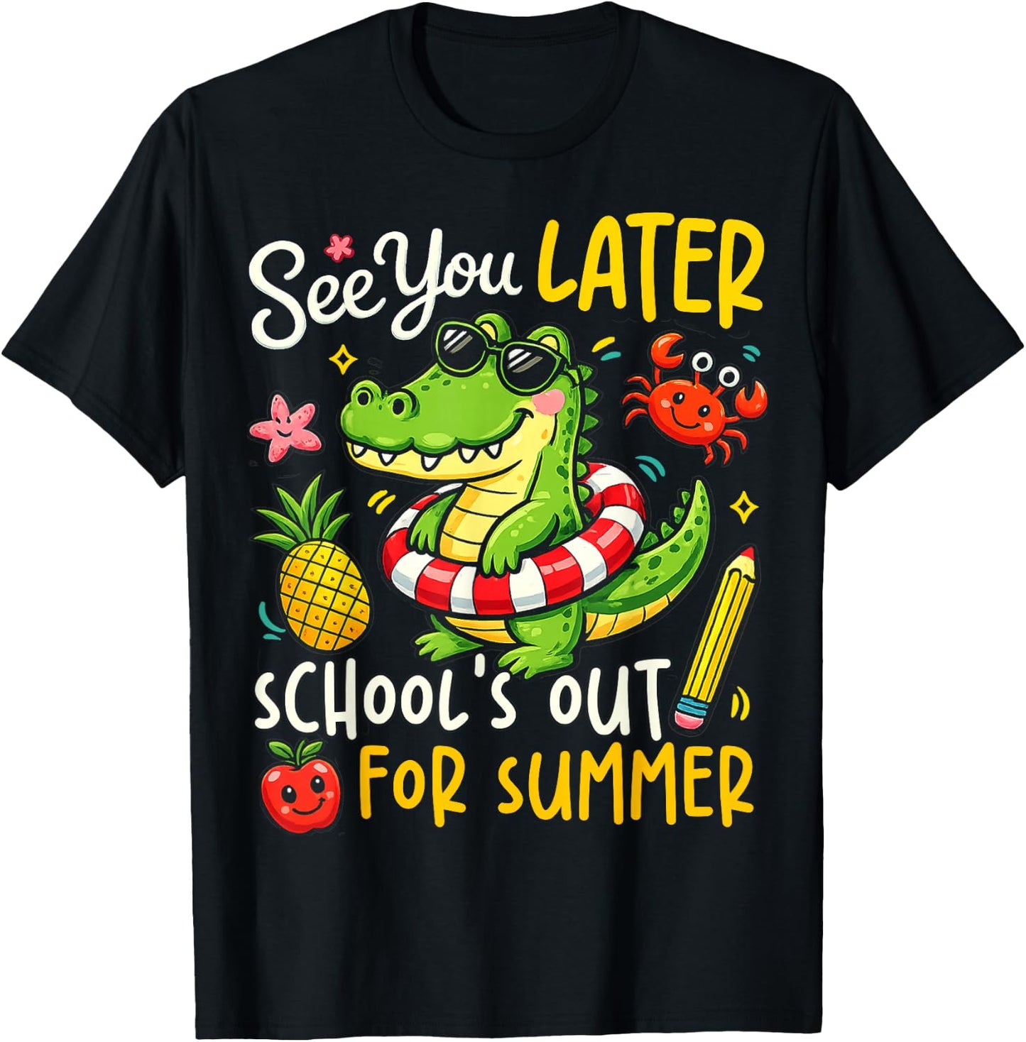 See You Later Last Day of School Alligator Summer Retro Vibe T-Shirt - T-Shirt | Black