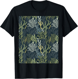 Coastal Grandma Beachy Green Coral Reef Pattern Men Women T-Shirt - T-Shirt | Black