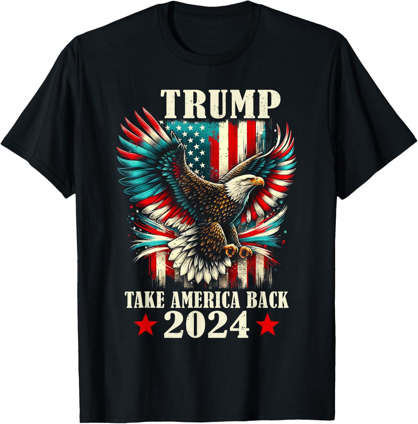 Patriotic Eagle USA Flag Trump 2024 Take America Back T-Shirt - T-Shirt | Black
