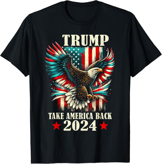 Patriotic Eagle USA Flag Trump 2024 Take America Back T-Shirt - T-Shirt | Black