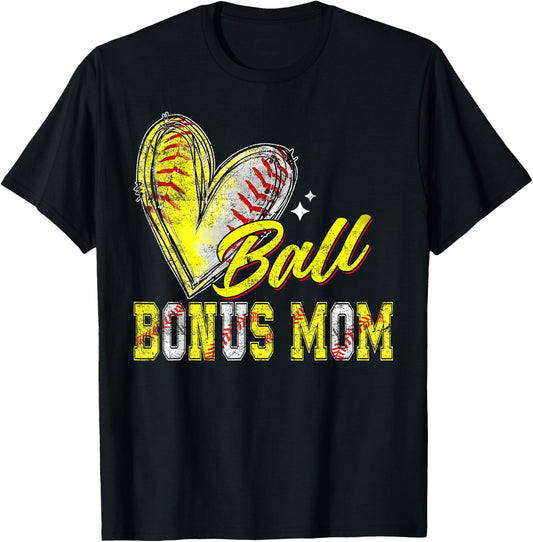 Funny Ball Bonus Mom Softball Baseball Bonus Mom T-Shirt - T-Shirt | Black