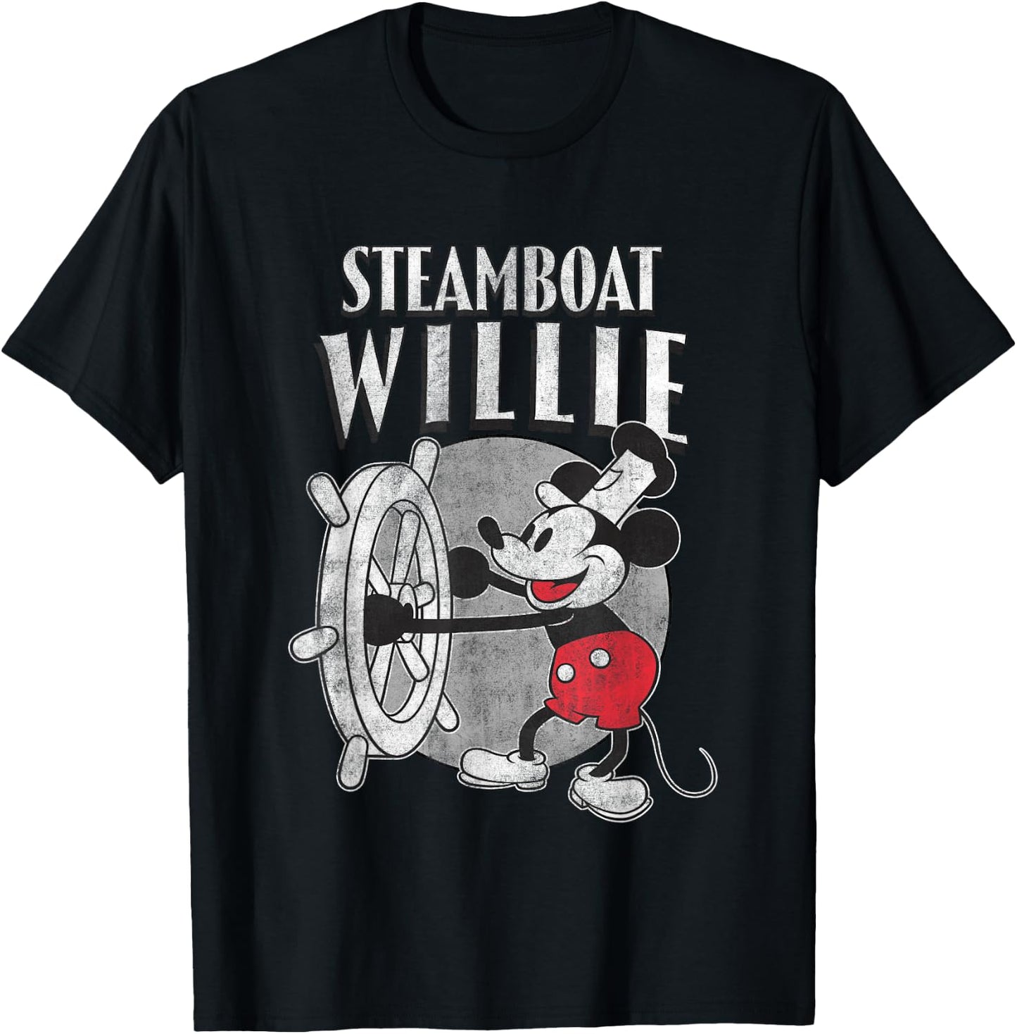 Disney Steamboat Willie Mickey Vintage Big Chest Poster T-Shirt - T-Shirt | Black