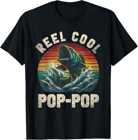 Reel Cool Pop Pop Fishing PopPop Father's Day Fisherman Fish T-Shirt - T-Shirt | Black