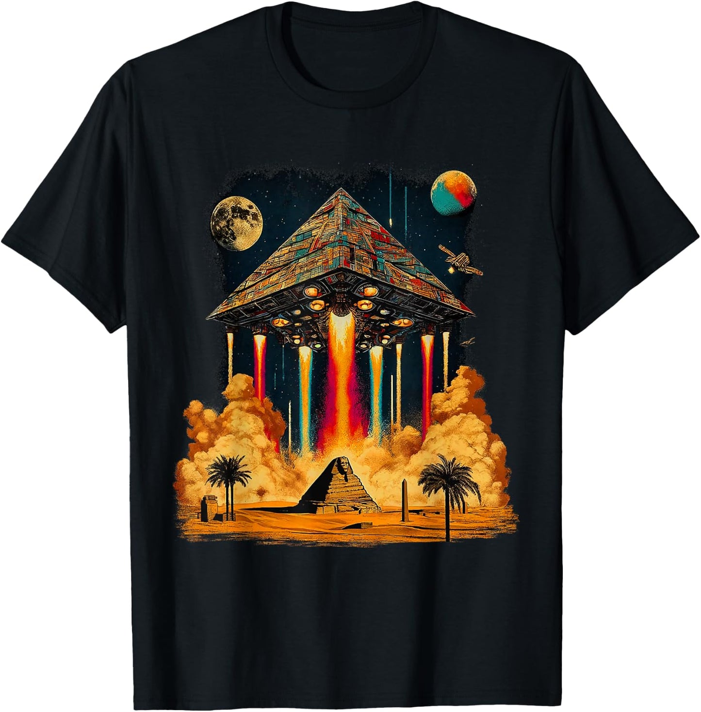 UFO Ancient Alien Pyramid Spaceship ancient astronaut T-Shirt - T-Shirt | Black