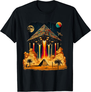 UFO Ancient Alien Pyramid Spaceship ancient astronaut T-Shirt - T-Shirt | Black