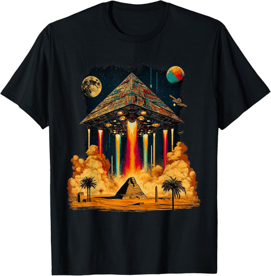 UFO Ancient Alien Pyramid Spaceship ancient astronaut T-Shirt - T-Shirt | Black