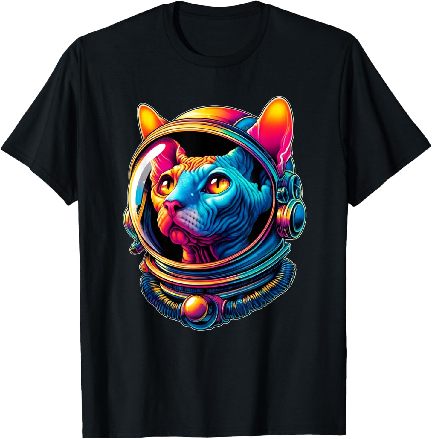 Astronaut Hairless Sphynx Cat Colorful Women Girls Kids T-Shirt - T-Shirt | Black