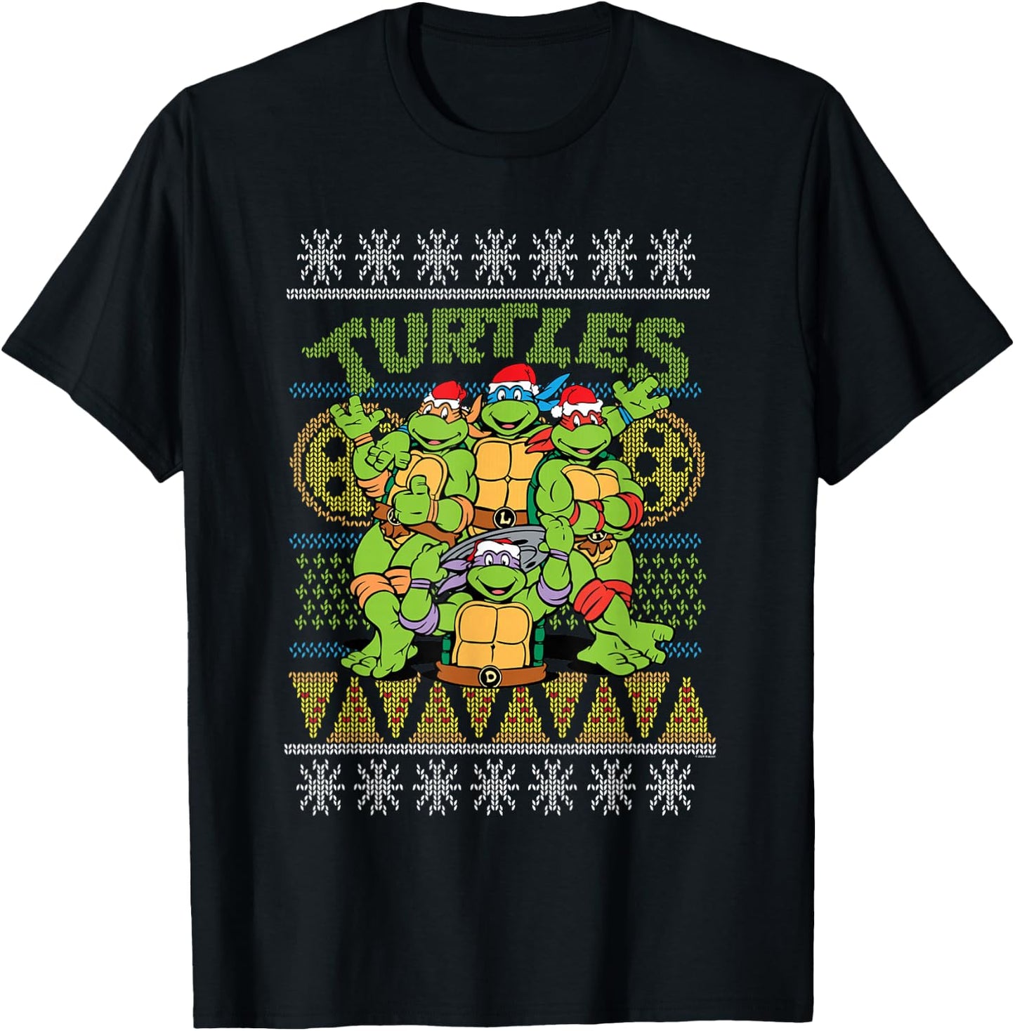 Teenage Mutant Ninja Turtles Ugly Christmas Pizza T-Shirt - T-Shirt | Black