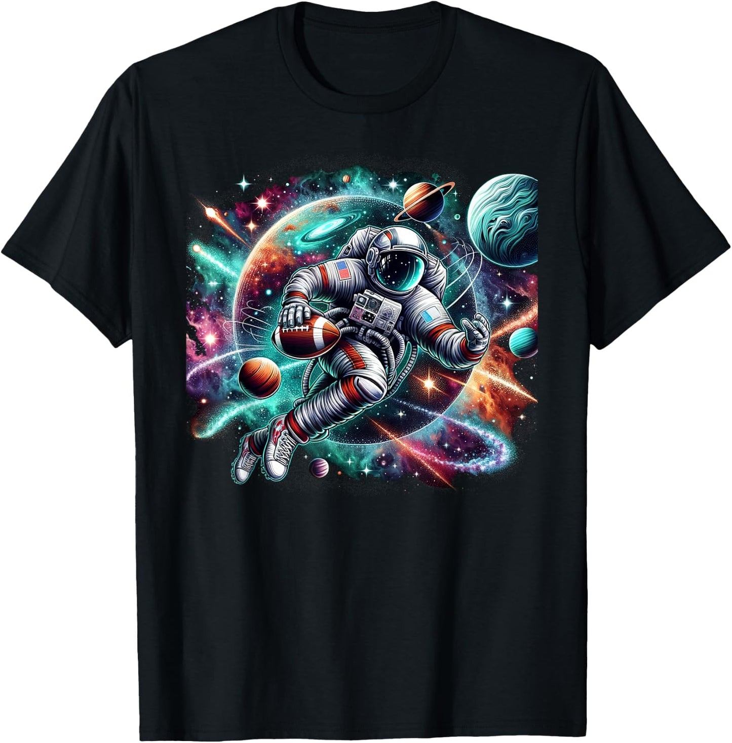 Cool Galaxy Football player Astronaut on American Football T-Shirt - T-Shirt | Black