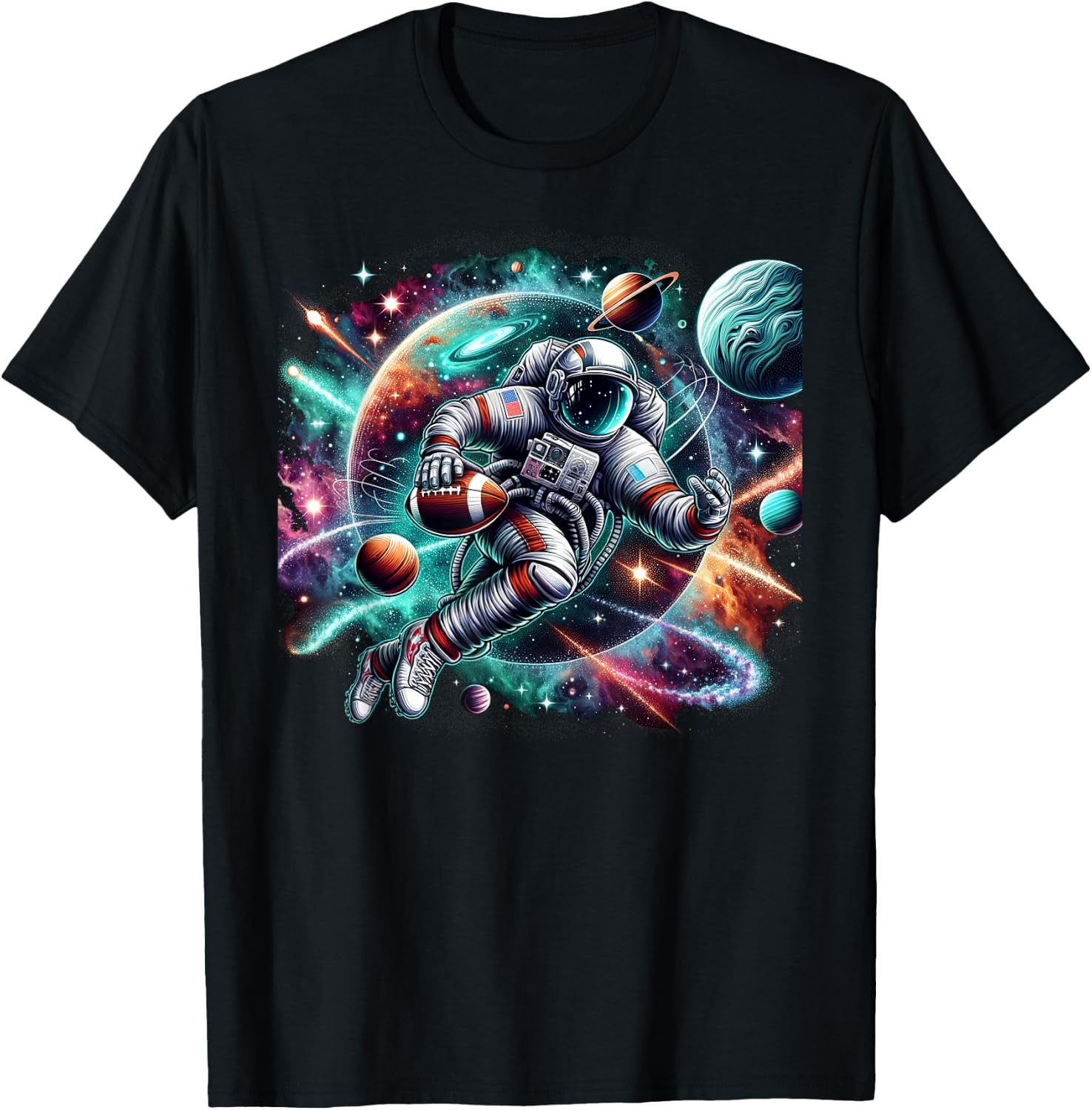 Cool Galaxy Football player Astronaut on American Football T-Shirt - T-Shirt | Black