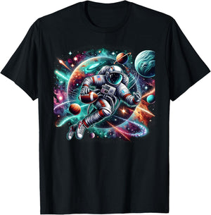 Cool Galaxy Football player Astronaut on American Football T-Shirt - T-Shirt | Black