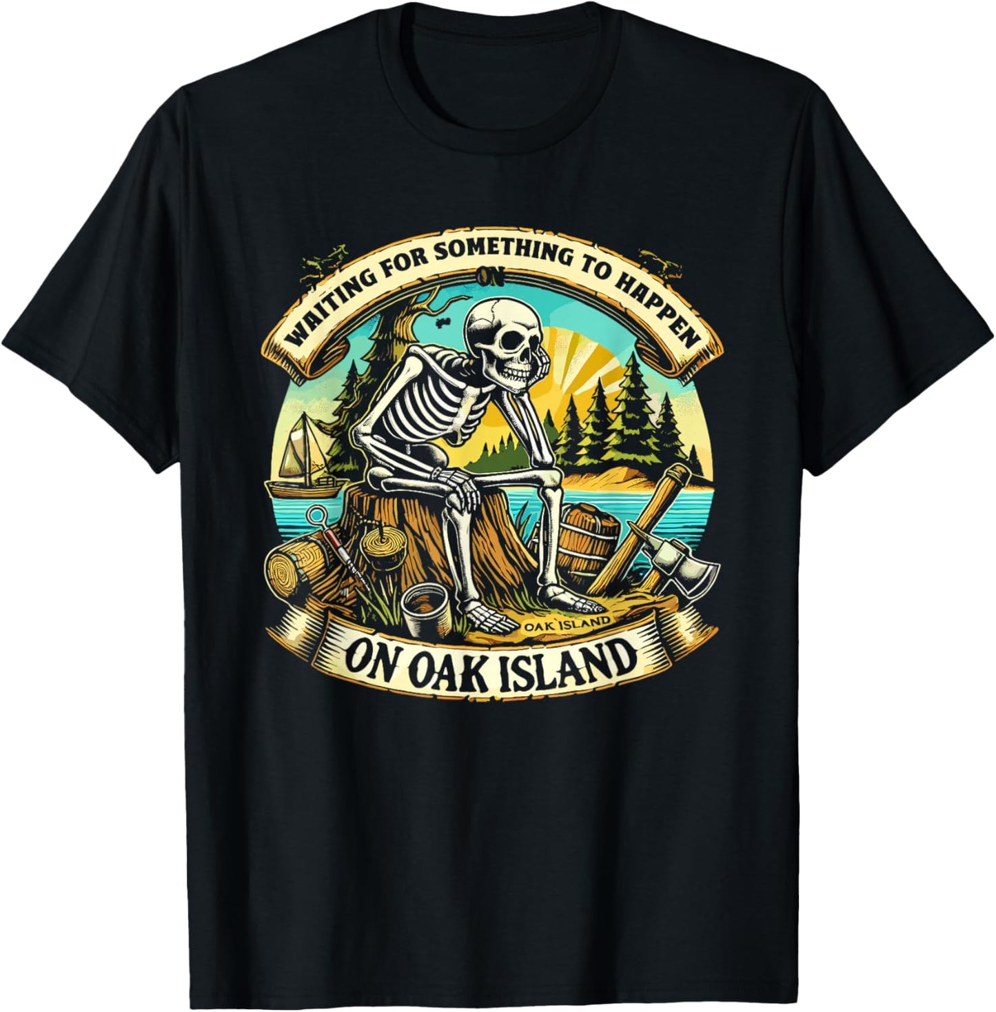 Skeleton Oak Island Mystery Treasure Hunting Treasure Hunter T-Shirt - T-Shirt | Black