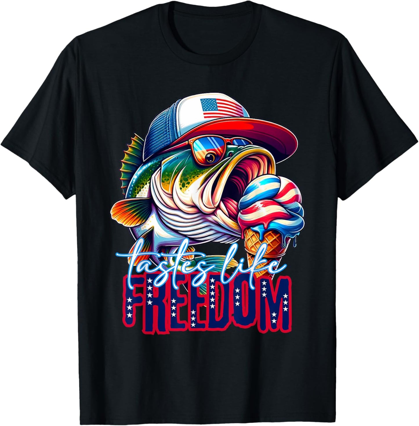 Tastes Like Freedom Bass Fishing Large Mouth Bass Fisherman T-Shirt - T-Shirt | Black