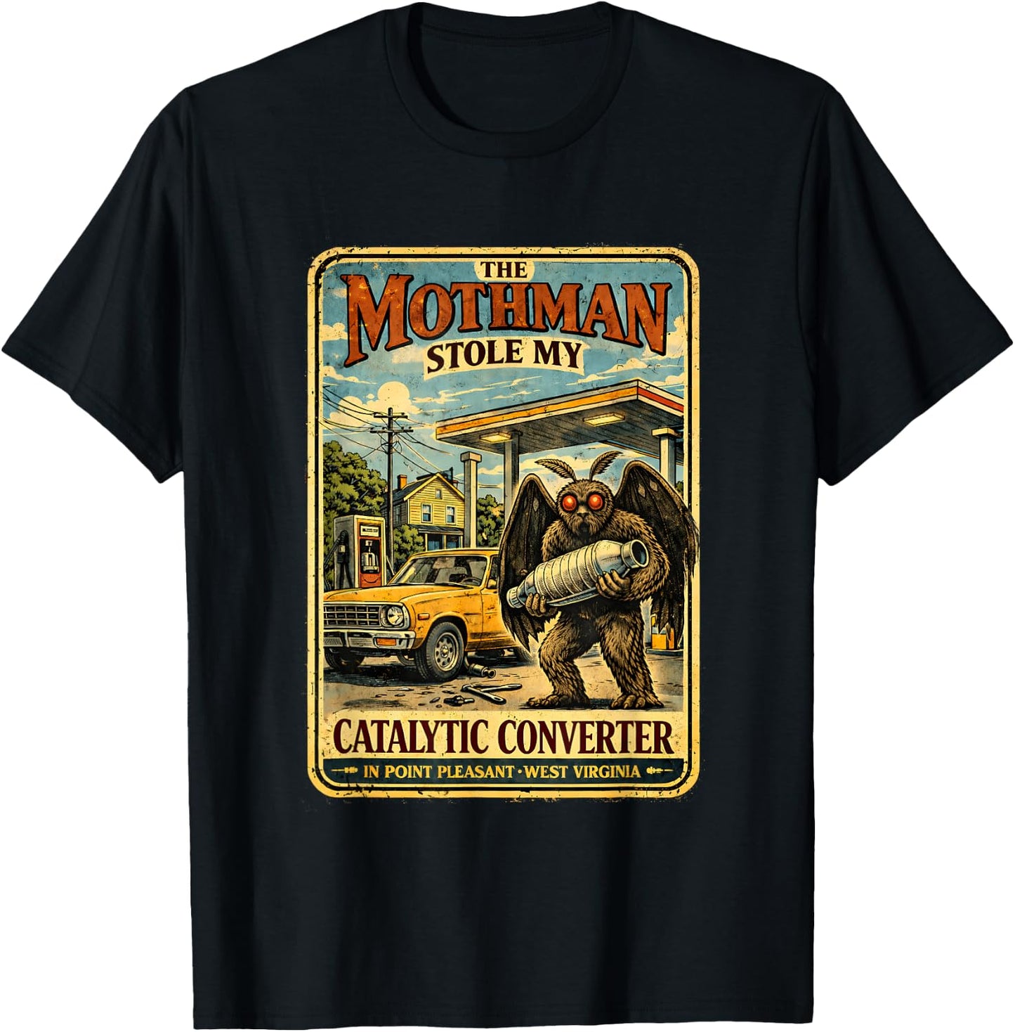 The Mothman Stole My Catalytic Converter Funny Cryptid Men T-Shirt - T-Shirt | Black