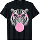 Funny Tiger Wearing Glasses and Blowing Pink Bubble Gum T-Shirt - T-Shirt | Black