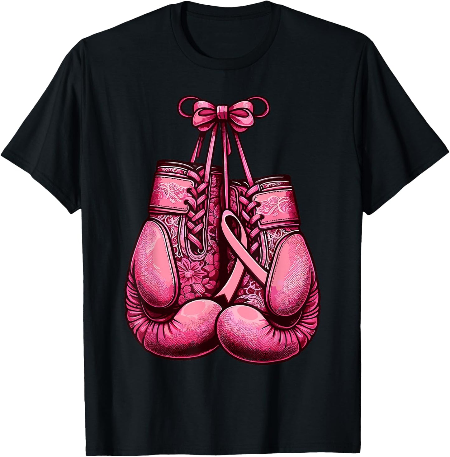 Breast Cancer Boxing Glove Pink Ribbon Awareness Fight Women T-Shirt - T-Shirt | Black