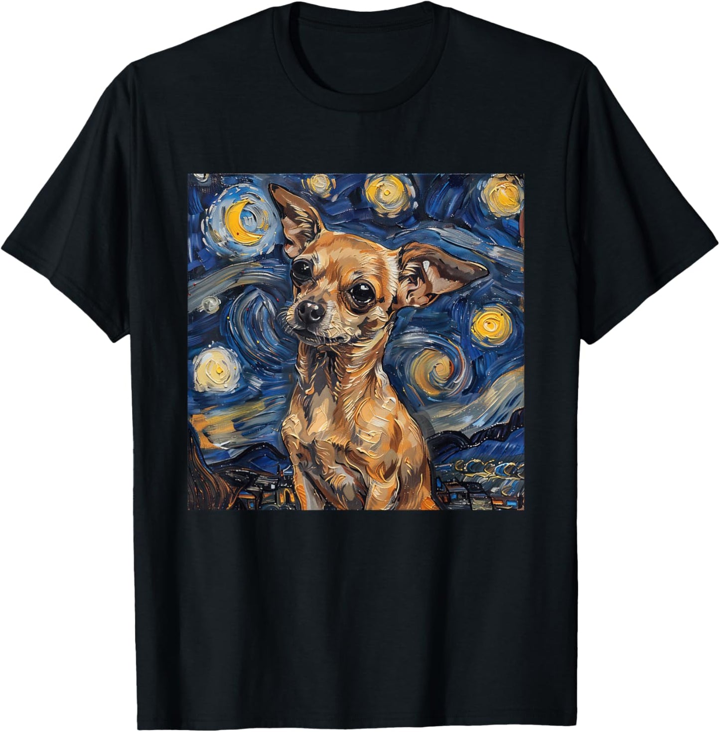 Chihuahua Van Gogh Starry Night T-Shirt - T-Shirt | Black