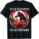 Wild Flowers and Wild Horses Vintage Sunset Country Cowgirl T-Shirt - T-Shirt | Black