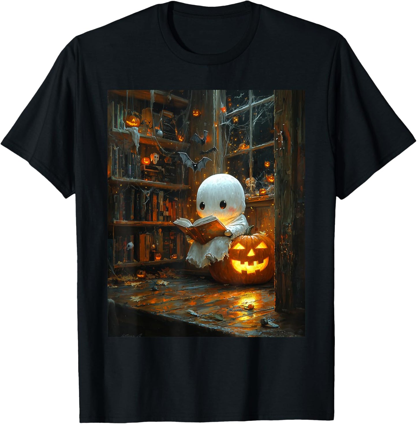 Halloween Girls Design Ghost Book Boys Spooky Kids Halloween T-Shirt - T-Shirt | Black