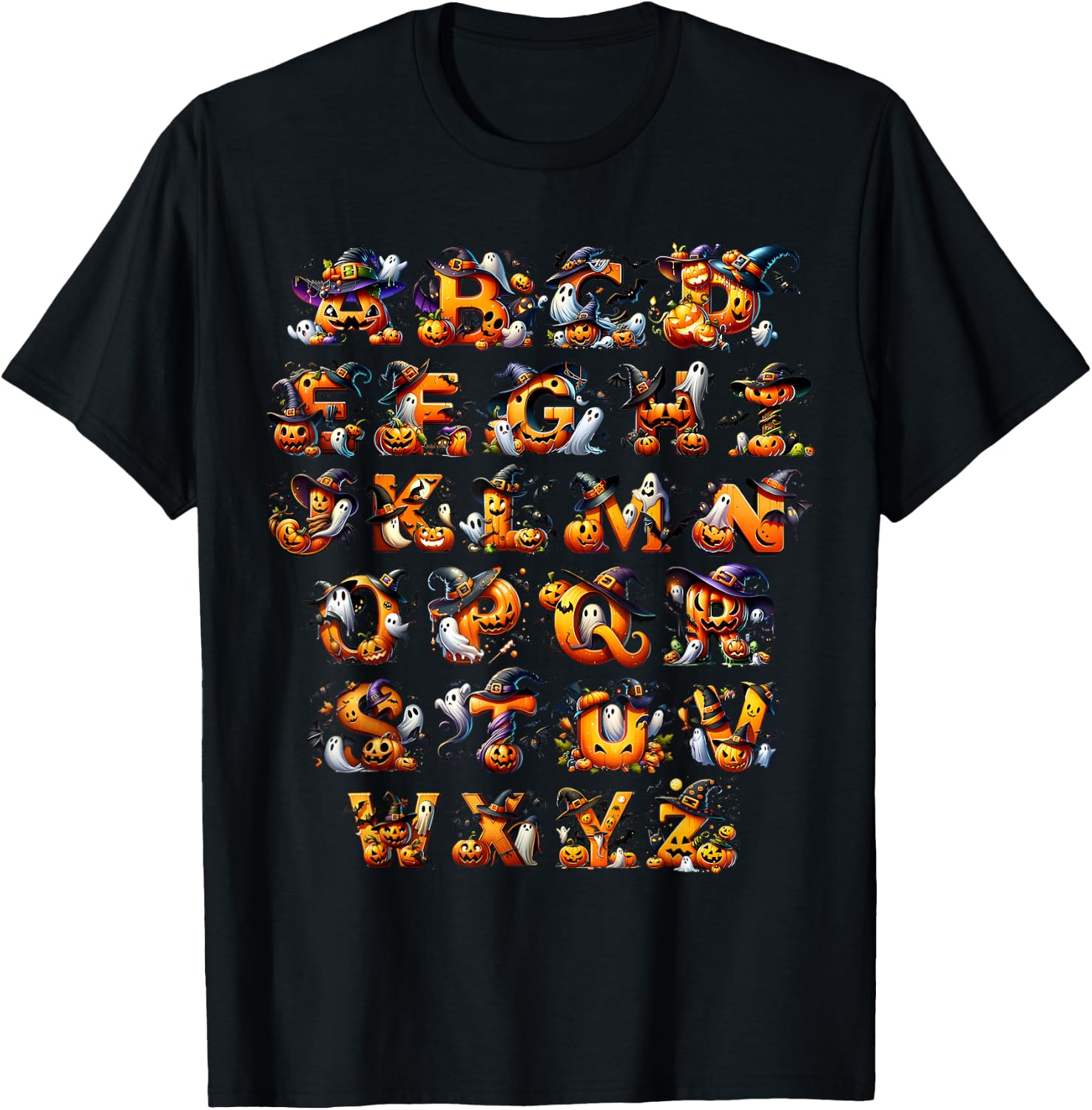 Spooky Halloween Alphabet ABCs Kindergarten Teacher Kids T-Shirt - T-Shirt | Black