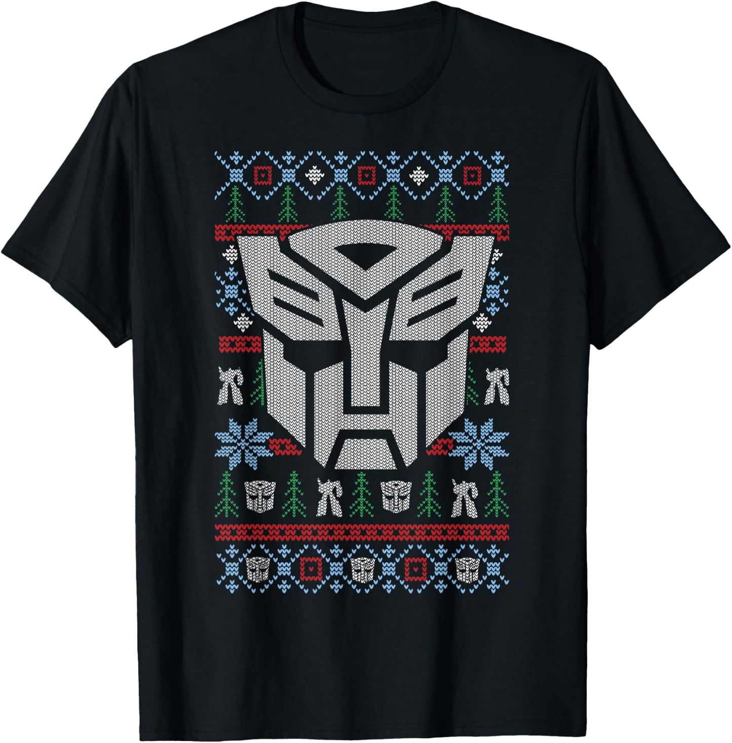 Transformers Christmas Autobots Retro Ugly Sweater Style T-Shirt - T-Shirt | Black