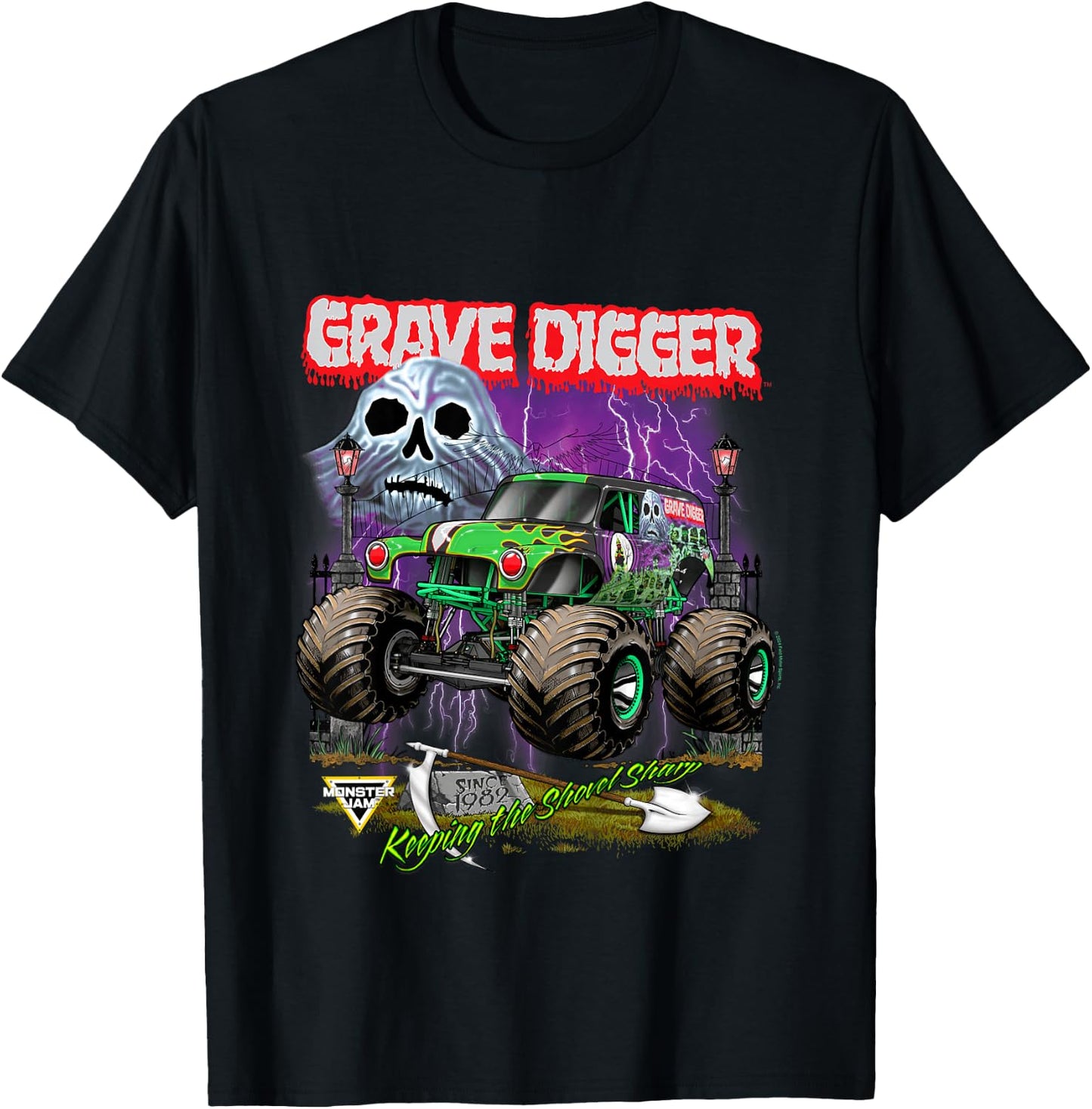 Monster Jam Grave Digger Shovel Sharp T-Shirt - T-Shirt | Black