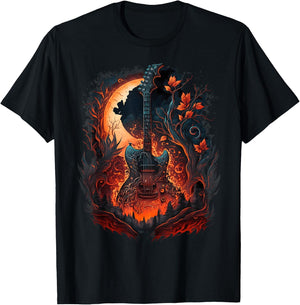 Flaming Electric Guitar in Burning Nature with Flames T-Shirt - T-Shirt | Black