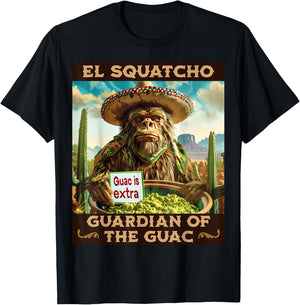 Guardian of the Guac: Bigfoot Sasquatch and El Squatcho T-Shirt - T-Shirt | Black