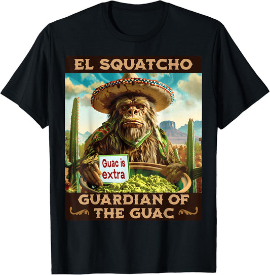 Guardian of the Guac: Bigfoot Sasquatch and El Squatcho T-Shirt - T-Shirt | Black