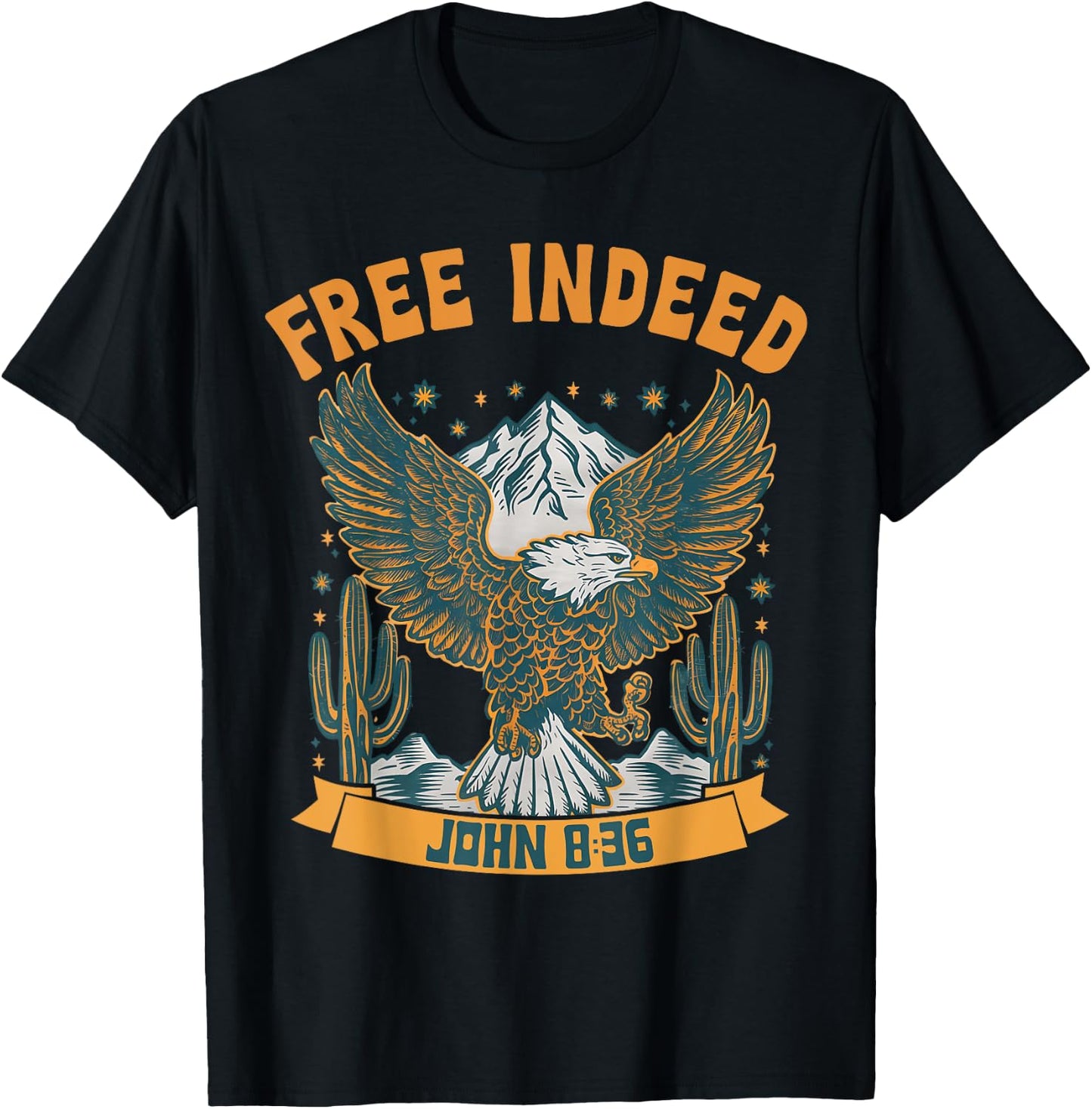 Vintage Free Indeed John 8:36 Christian Eagle Bible Prayer T-Shirt - T-Shirt | Black