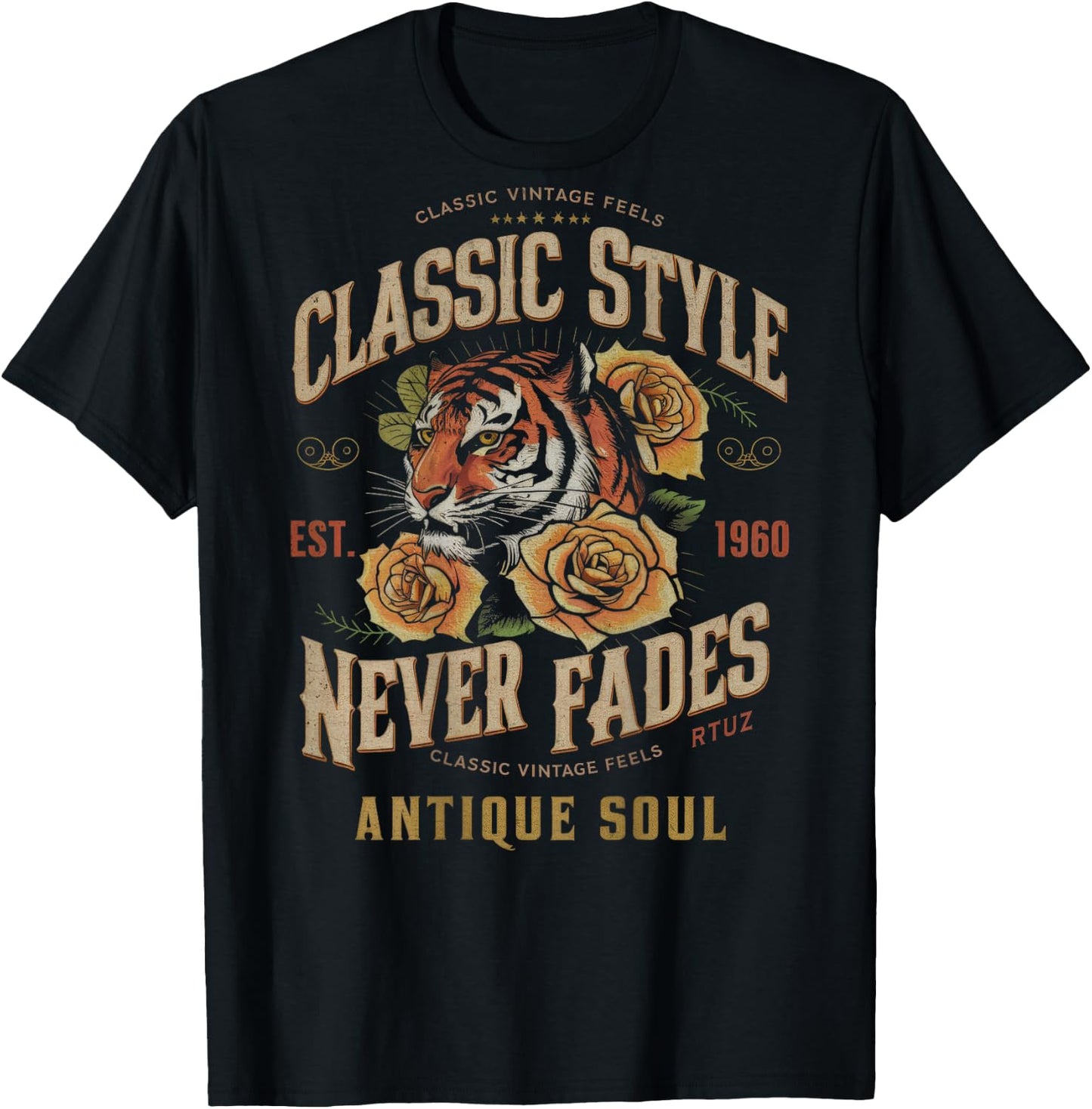 Hip Hop Vintage Retro Urban Y2K Back Print Streetwear Tiger T-Shirt - T-Shirt | Black