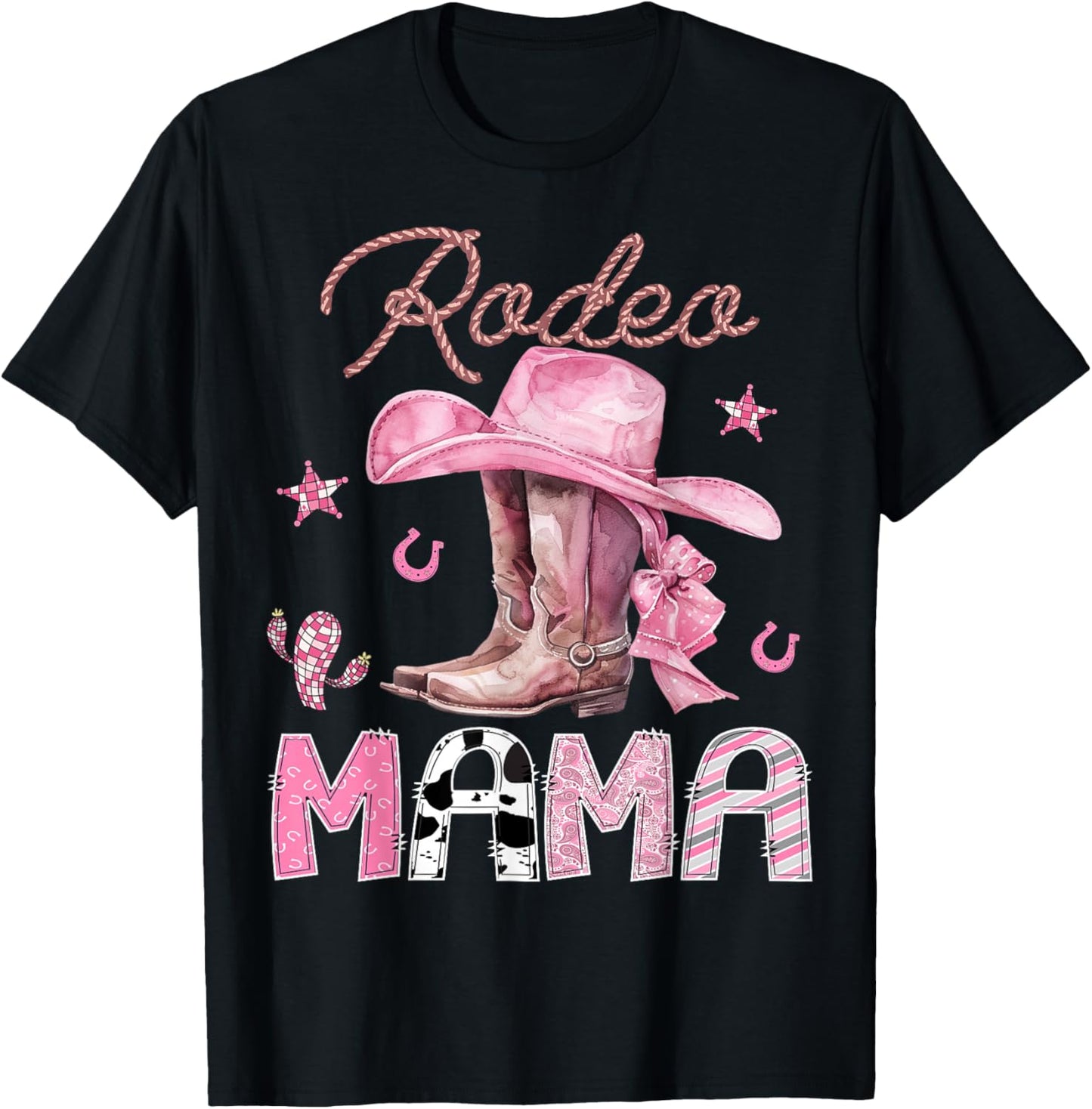 Rodeo Mama Pink Boots Coquette CowGirl Birthday Party T-Shirt - T-Shirt | Black
