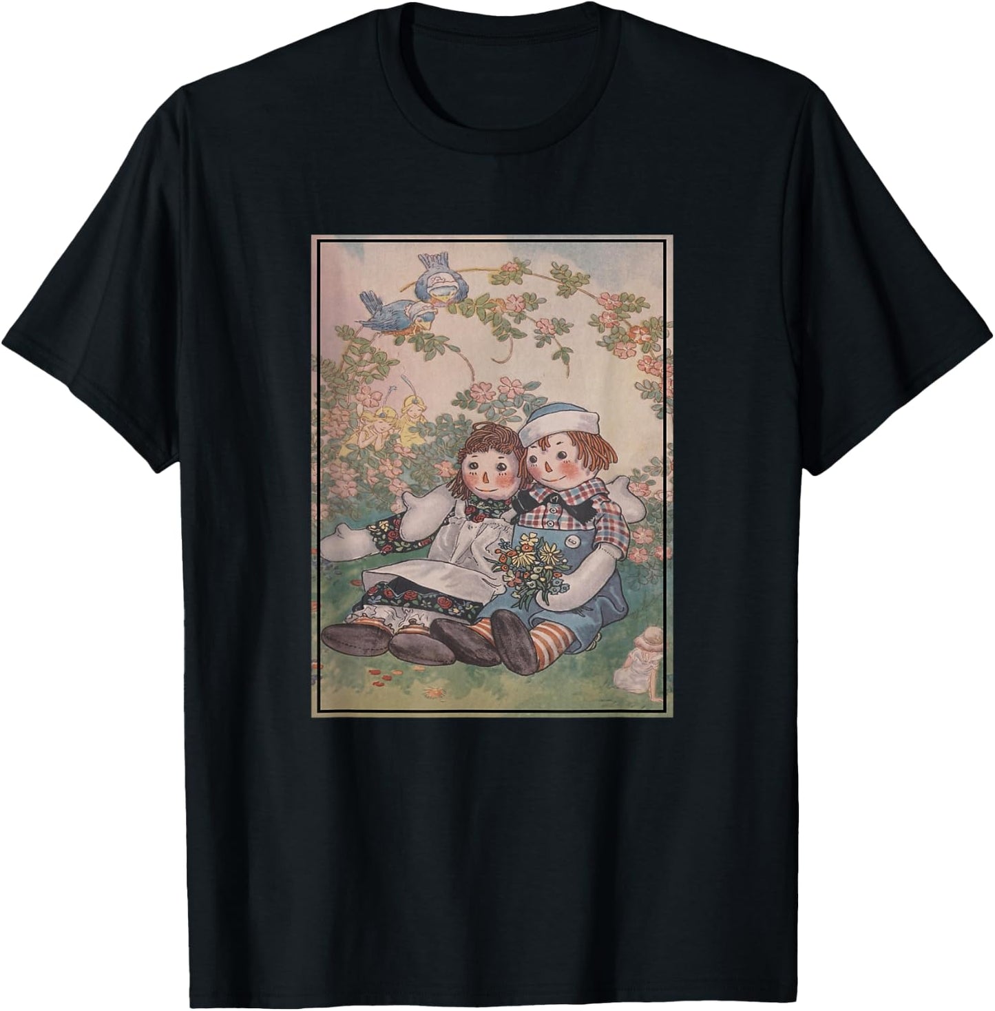 Raggedy Ann & Andy in The Flower Garden T-Shirt - T-Shirt | Black
