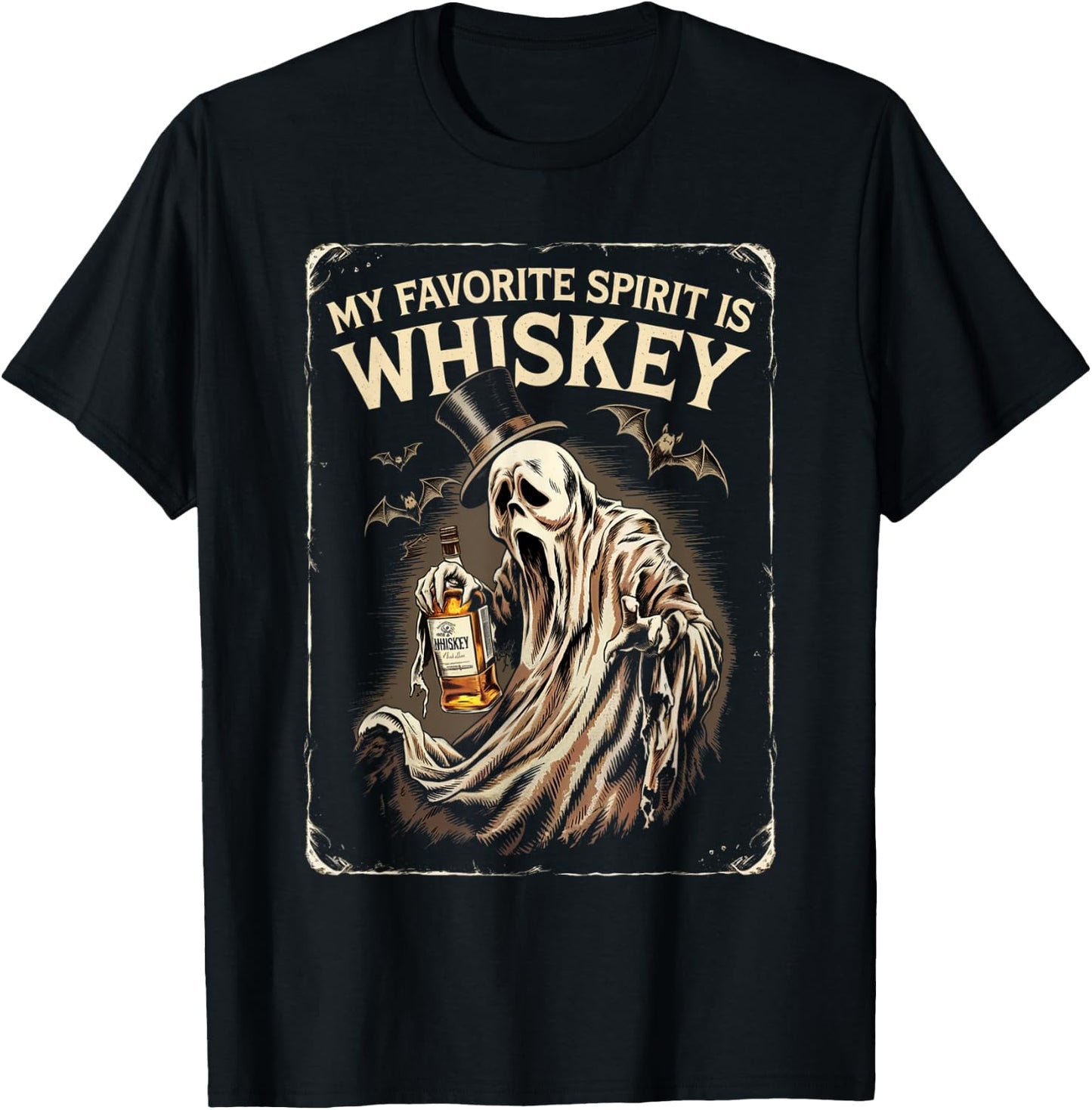 My Favorite Spirit Is Whiskey Ghost Halloween Whiskey T-Shirt - T-Shirt | Black