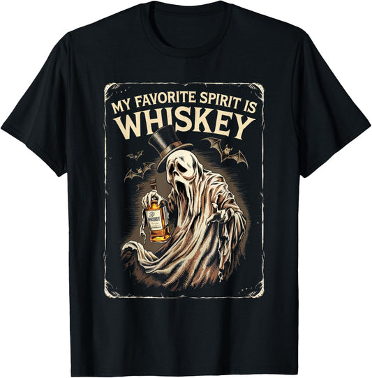My Favorite Spirit Is Whiskey Ghost Halloween Whiskey T-Shirt - T-Shirt | Black