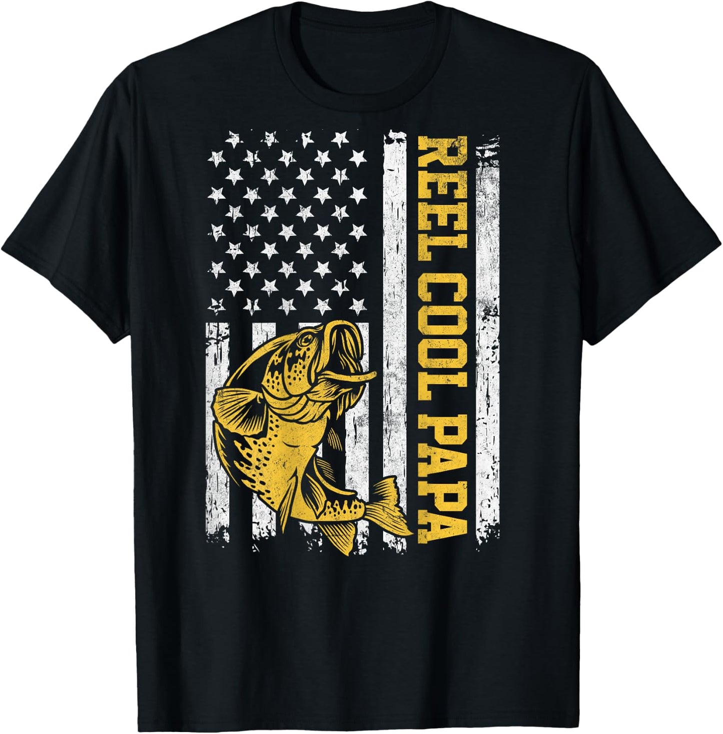 USA Flag Reel Cool Papa Patriotic Fishing Design On Back Women Men T-Shirt - T-Shirt | Black
