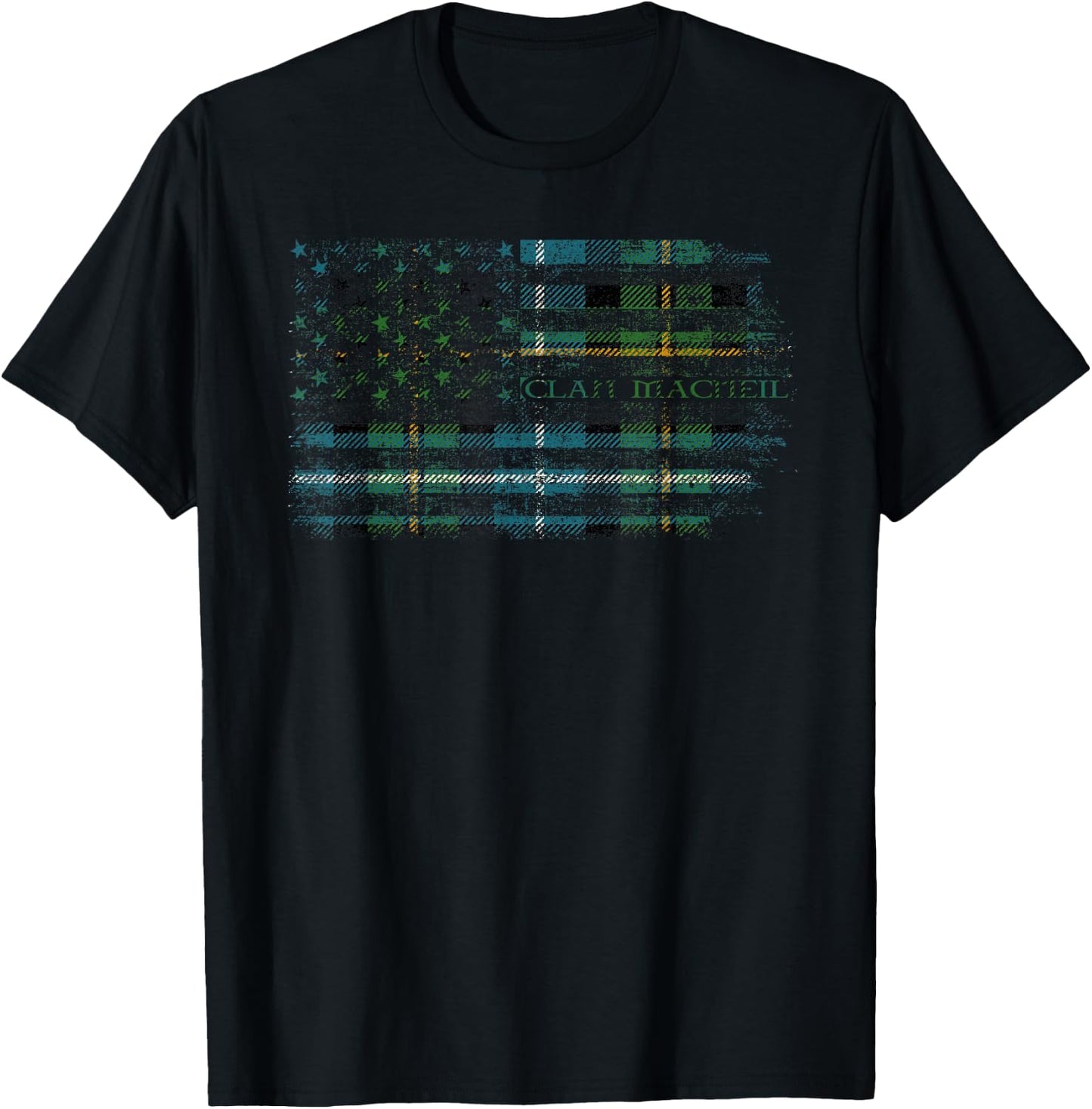 Clan MacNeil of Barra Scottish tartan US flag kilt Scotland T-Shirt - T-Shirt | Black