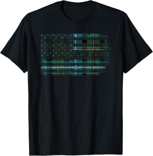 Clan MacNeil of Barra Scottish tartan US flag kilt Scotland T-Shirt - T-Shirt | Black