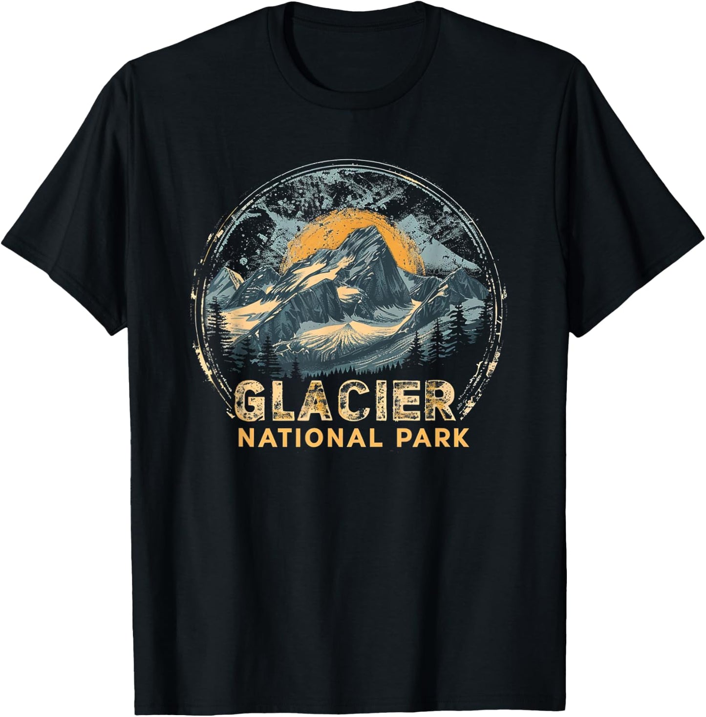 Glacier - US National Park Vintage Men Women Kids Retro T-Shirt - T-Shirt | Black