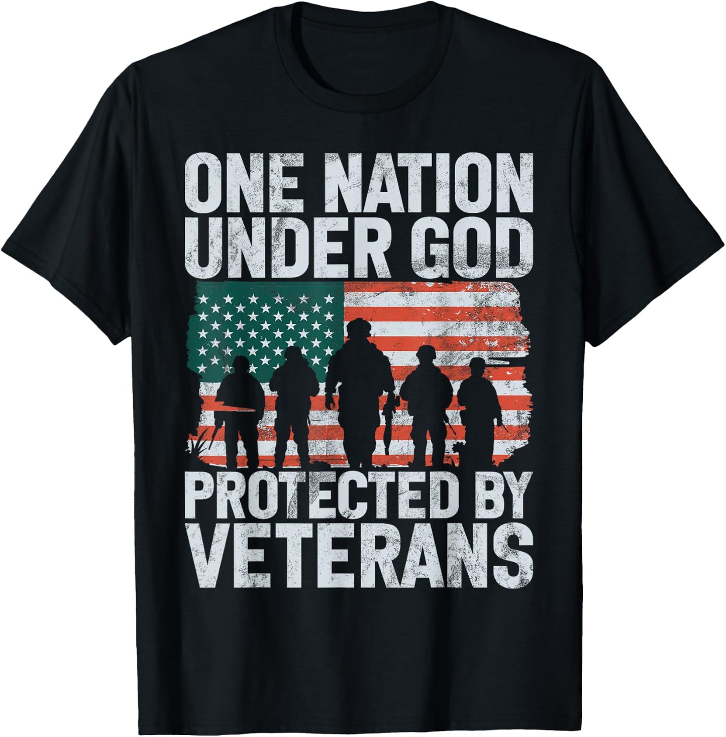 One Nation Under God Protected by Veterans T-Shirt - T-Shirt | Black