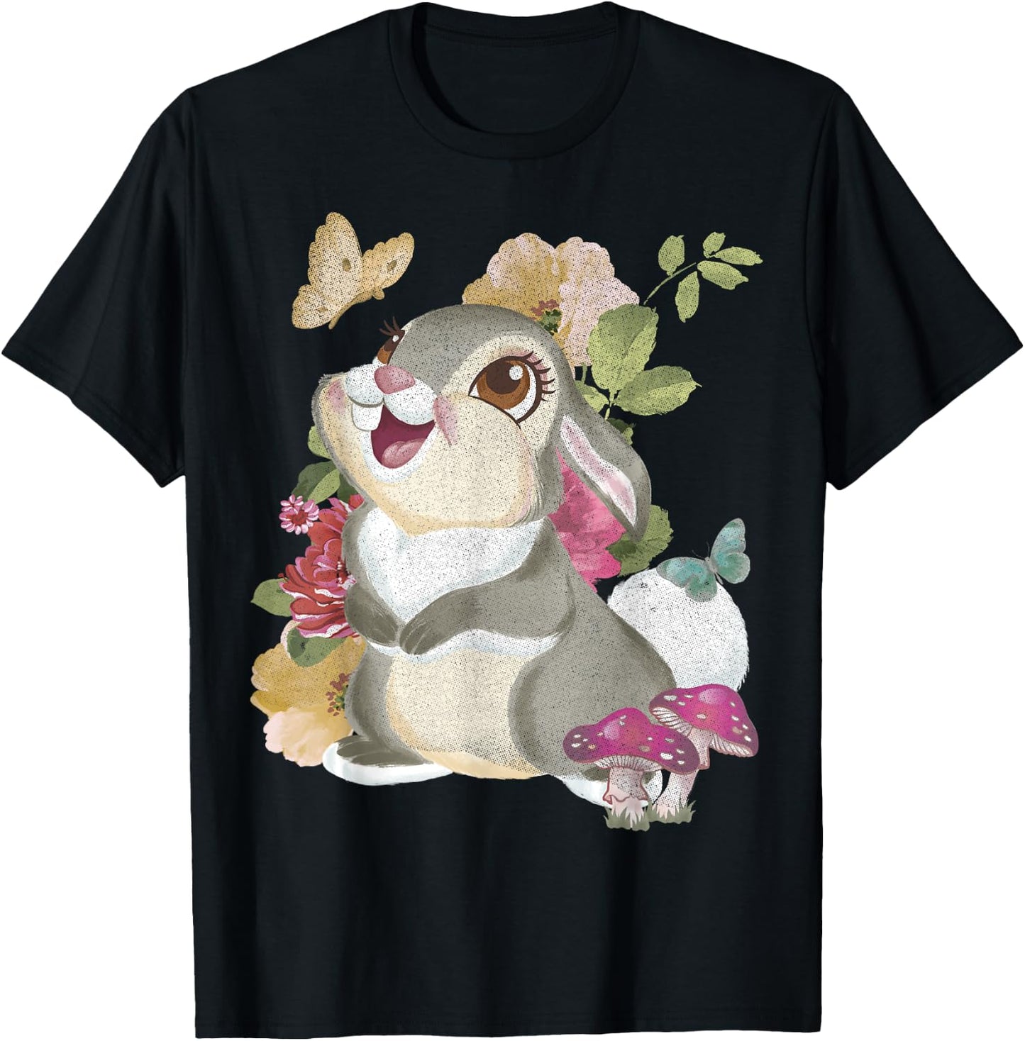 Disney Bambi Thumper Vintage Floral Portrait T-Shirt - T-Shirt | Black