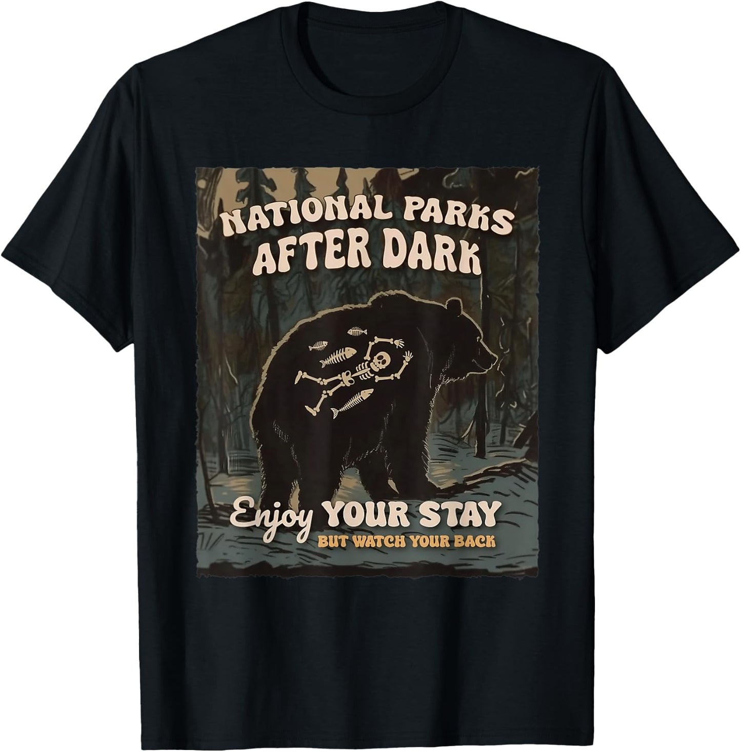 National Park After Dark - Adults - Black - Small - Short Sleeve - - Casual - Camping - Humor Lovers T-Shirt - T-Shirt | Black