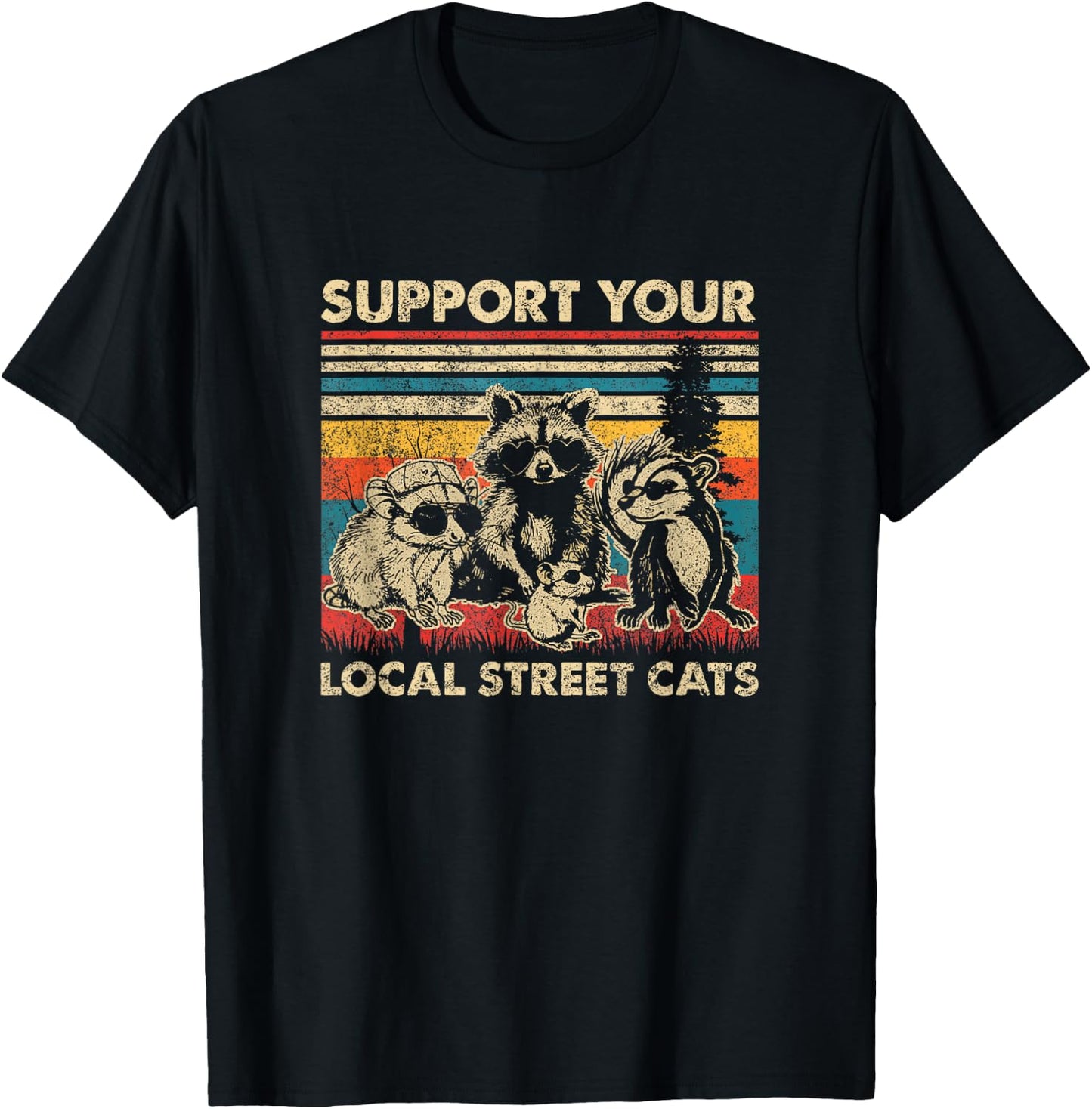 Support Local Street Cats Team Trash Opossum Raccoon Rat T-Shirt - T-Shirt | Black