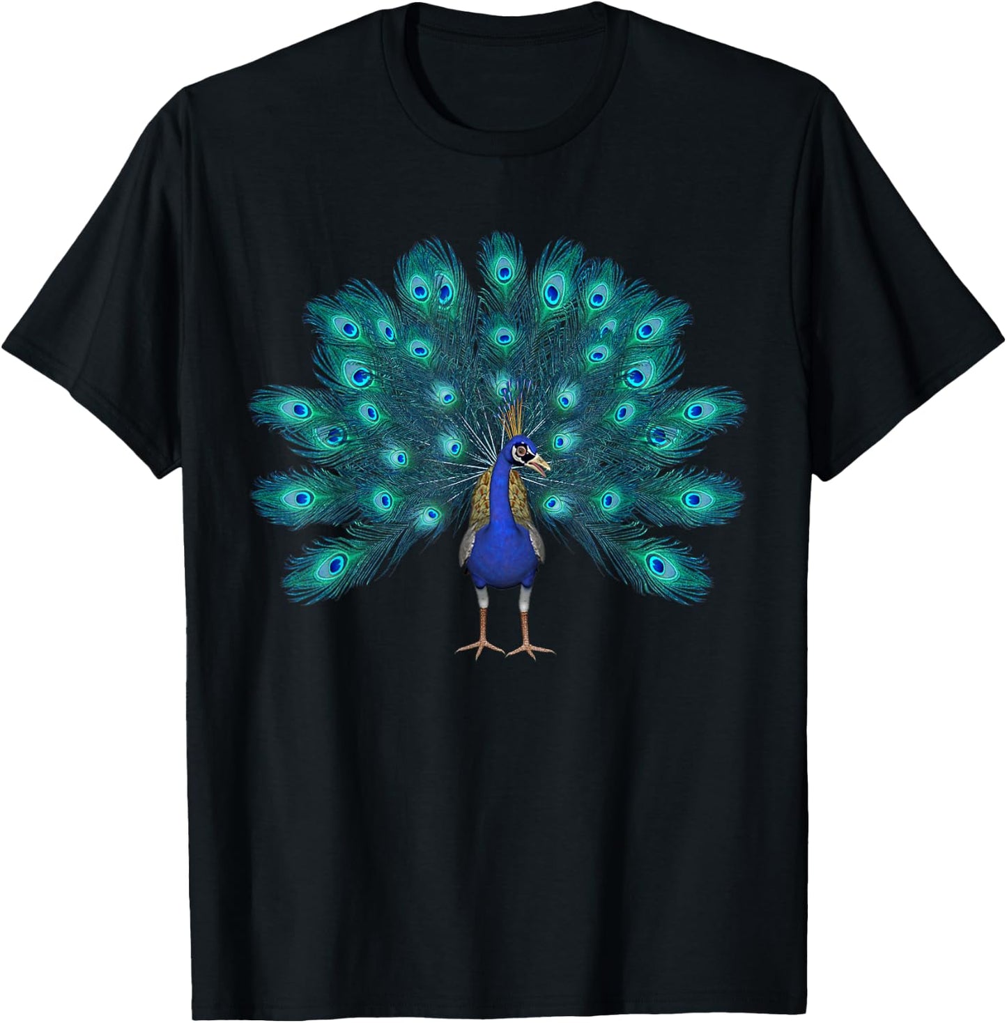 Cute Blue Peacock Print Teal Feathers Clothes T-Shirt - T-Shirt | Black