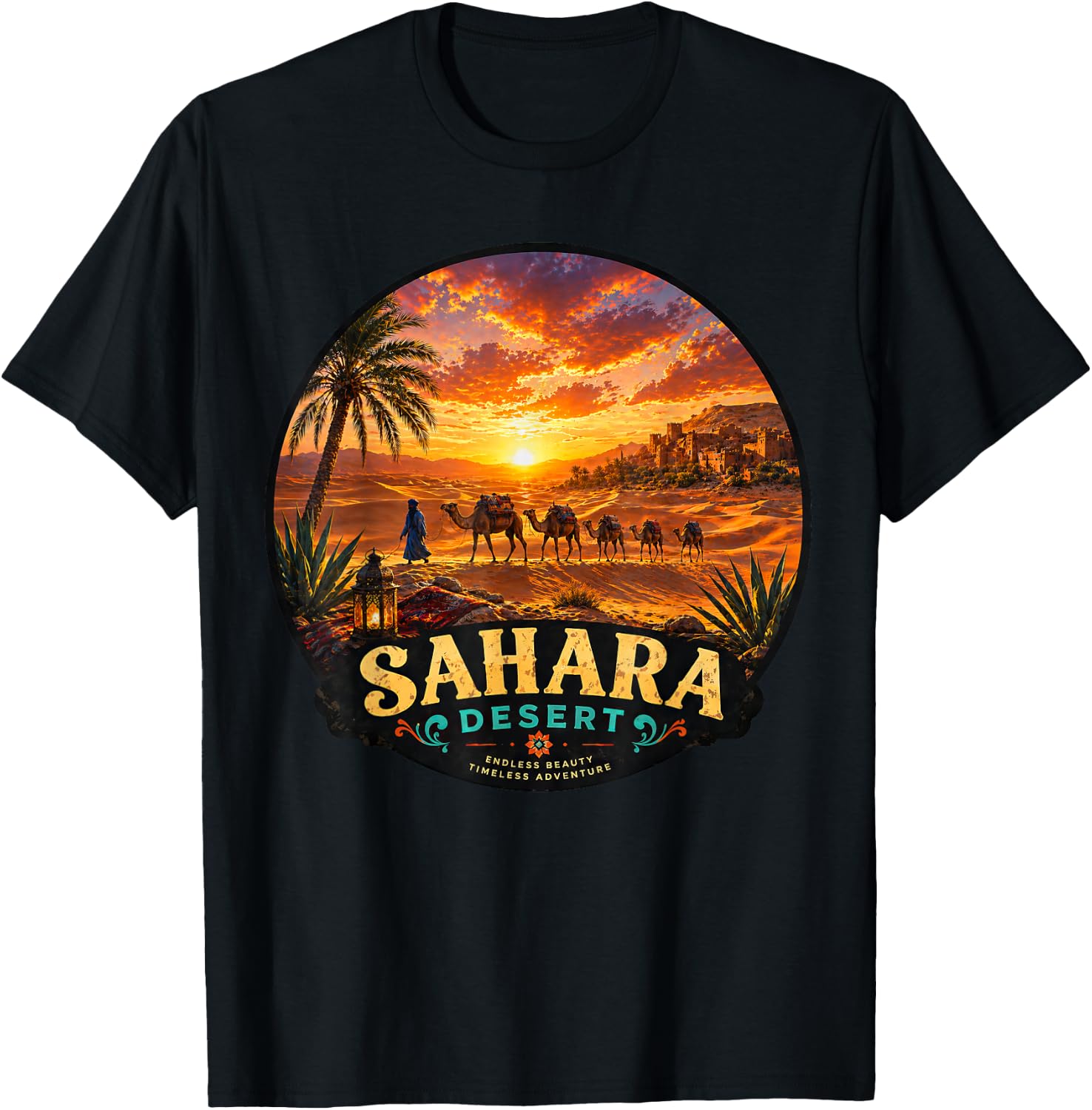 Vintage Sahara Desert Nomad Caravan Art Design T-Shirt - T-Shirt | Black